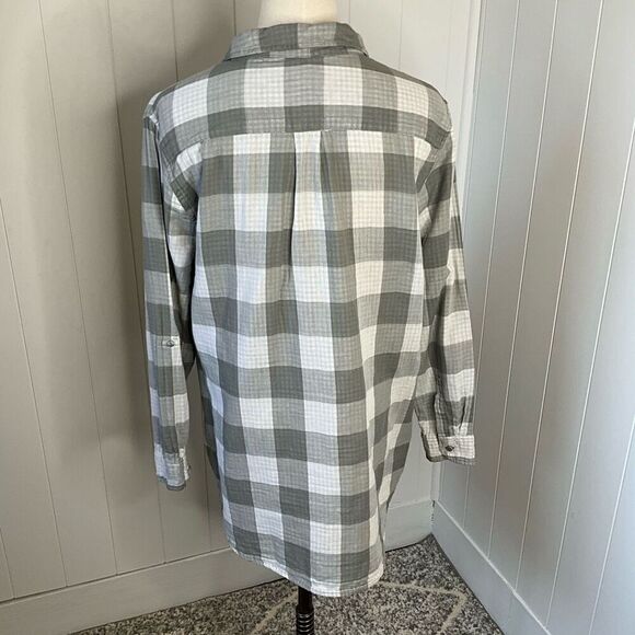 Womens Size XL Button Front Shirt Gray White Check Pattern Long Sleeve Collared - Picture 8 of 13